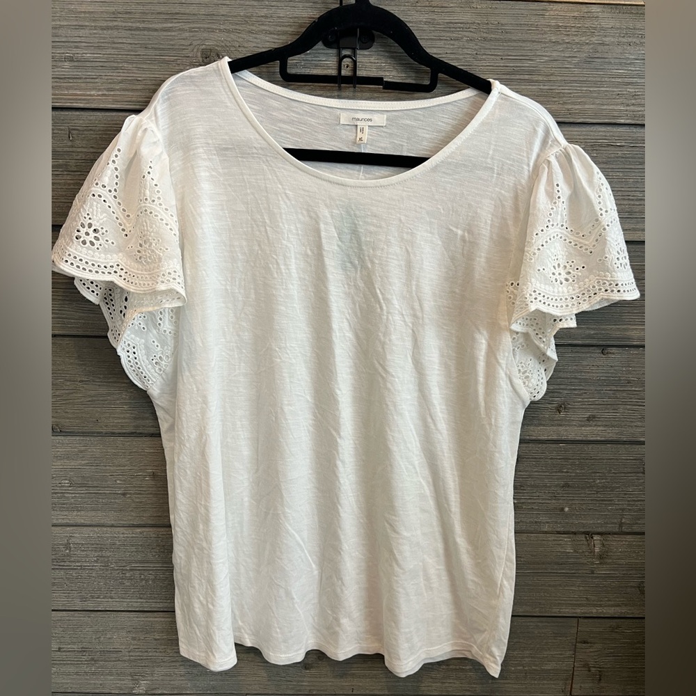 Maurices White Eyelet Flutter Sleeve Tee